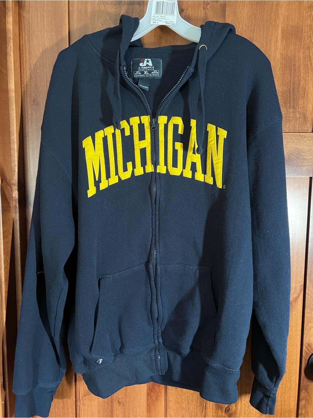 Michigan Men’s Navy Zip-Up Hoodie with Yellow Applique